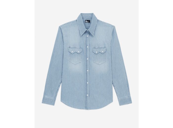 Chemise Ml En Denim Rayé Bleu Et Blanche, Détail De Poche Western