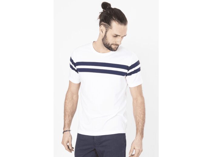 T-shirt Blanc Rayé Marine