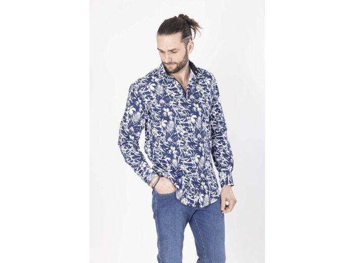 Chemise Marine Imprimé Végétal