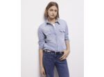 Chemise Ml En Denim Rayé Bleu Et Blanche, Détail De Poche Western