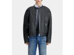 Blouson En Cuir Noir Avec Détails Matelassés