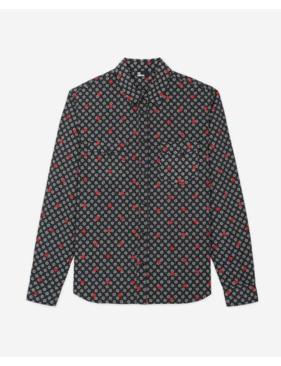 Chemise Cow Boy Imprime Polka Dots Daisy Noir Et Broderie Rouge