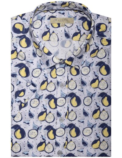 Chemise Manches Courtes Fruits D'été Bleue Et Jaune