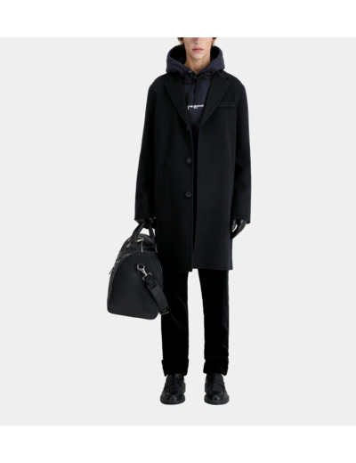 Manteau Long Noir En Laine Mélangée black navy