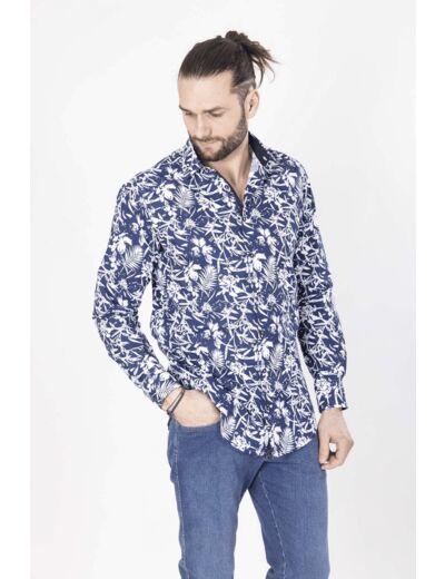 Chemise Marine Imprimé Végétal