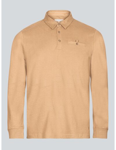 Polo Manches Longues Camel Col Chemise