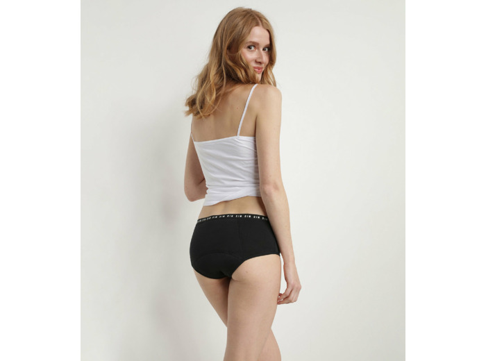 Shorty menstruel lavable en coton bio noir Flux abondant Dim Protect