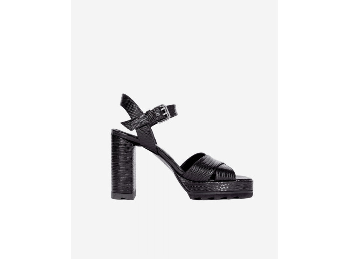 Chaussures A Talon En Cuir Embossé Serpent black