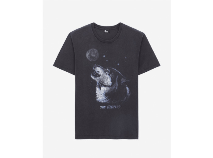 T-Shirt Manches Courtes Wash Avec Print Loup black washed