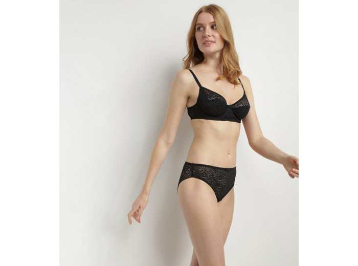 Soutien-gorge à armatures en dentelle florale recyclée Noir Sublim