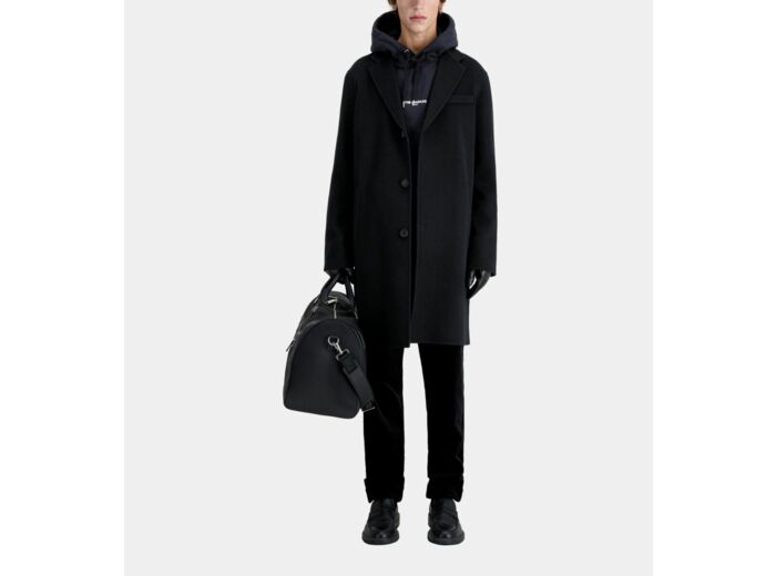 Manteau Long Noir En Laine Mélangée