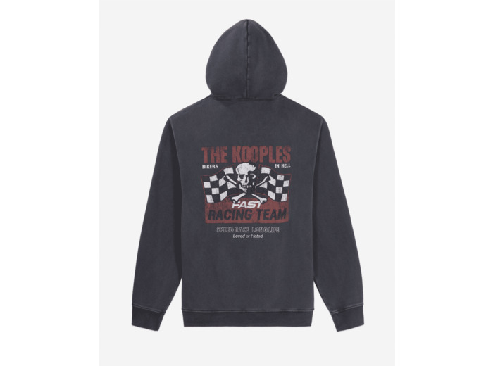 Sweatshirt À Capuche Noir Avec Sérigraphie Racing Skull black washed