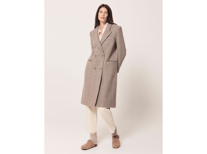 Manteau Marc Manteau long à carreaux beige