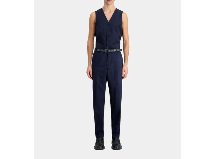 Pantalon De Costume Bleu Marine En Laine À Micro Motifs navy / black