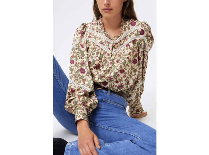 Chemise à fleurs et dentelle - COLOMBE