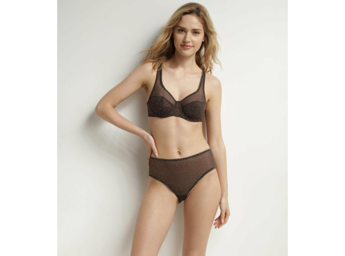 Culotte haute en tulle Chocolat et zébrures dorées Dim Generous