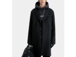 Manteau Long Noir En Laine Mélangée