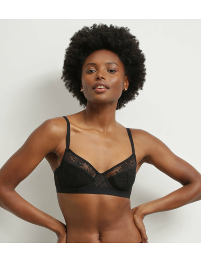 Soutien-gorge à armatures en dentelle noire à feuillage Mod de Dim