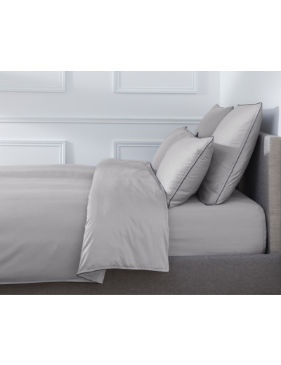 HOUSSE DE COUETTE | Pure White Satin Lavé - Stone - Finition Black