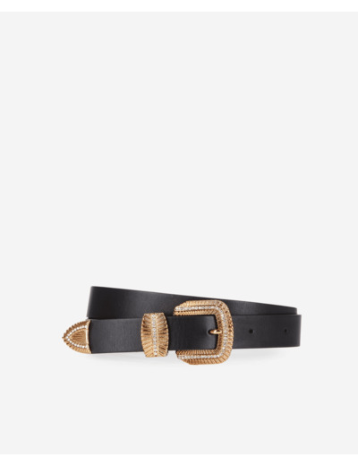 Ceinture En Cuir Noir Avec Boucle À Stries Et Strass black