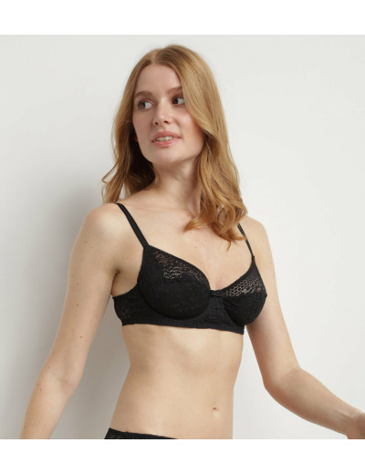 Soutien-gorge à armatures en dentelle florale recyclée Noir Sublim