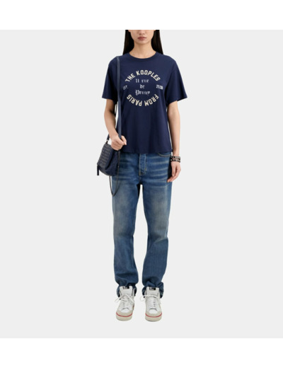 T-Shirt Manches Courtes Avec Print Blason Devant navy