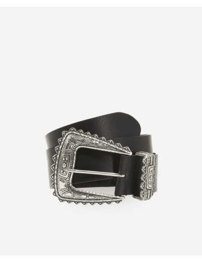 Ceinture Large En Cuir Avec Boucle Western black