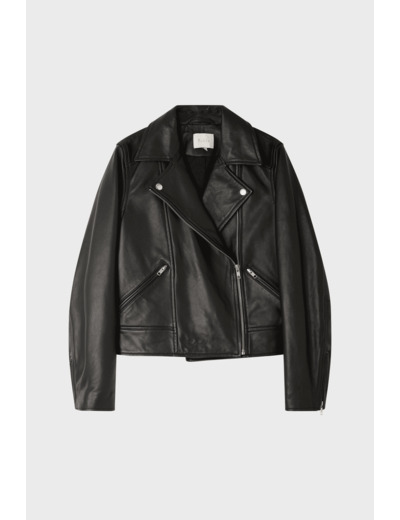 Veste biker en cuir lisse - YANN