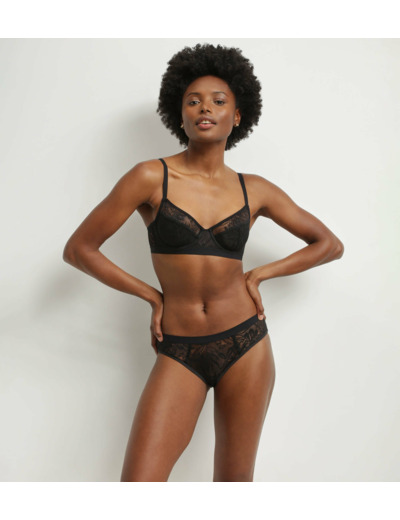 Soutien-gorge à armatures en dentelle noire à feuillage Mod de Dim