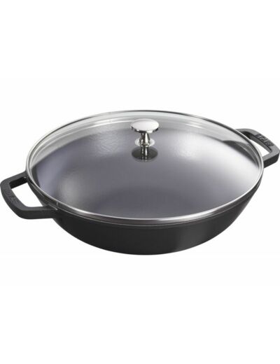 Wok 30 cm Noir mat 1er choix, couvercle en verre