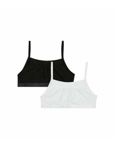 Lot de 2 brassières filles coton stretch Noir Blanc Les Pockets Ecodim