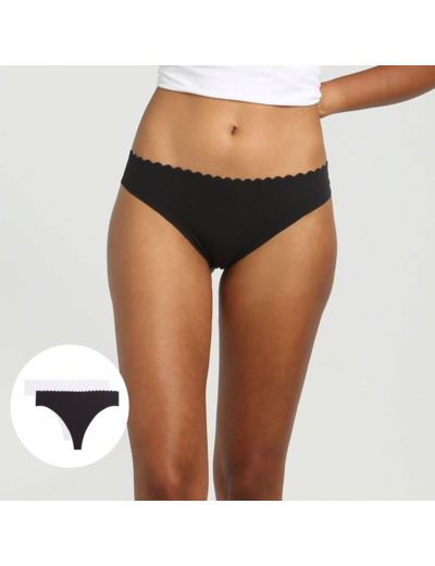 Lot de 2 strings en coton stretch noir/blanc Body Touch Coton