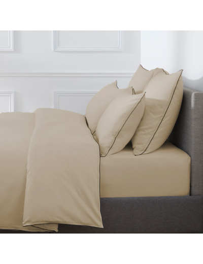 HOUSSE DE COUETTE | Pure White Satin Lavé - Sand - Finition Black