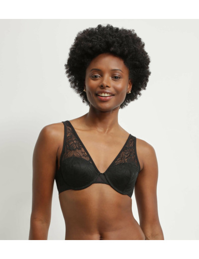 Soutien-gorge foulard en dentelle noire à feuillage Mod de Dim