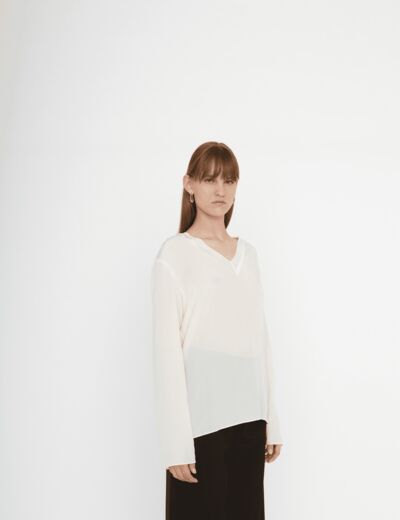 Blouse Teodore Blouse en soie à col V écru