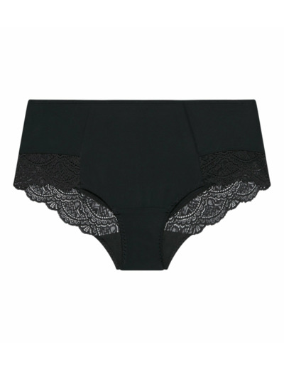 Culotte femme taille haute en coton stretch et dentelle Noir EcoDim