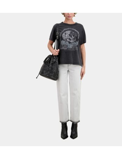 T-Shirt Manches Courtes Avec Print Skull And Roses black washed