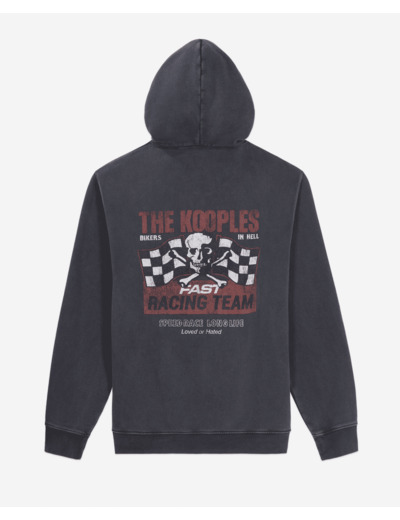 Sweatshirt À Capuche Noir Avec Sérigraphie Racing Skull black washed