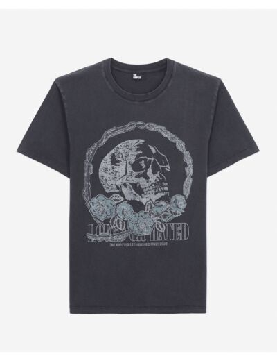 T-Shirt Manches Courtes Avec Print Skull And Roses black washed