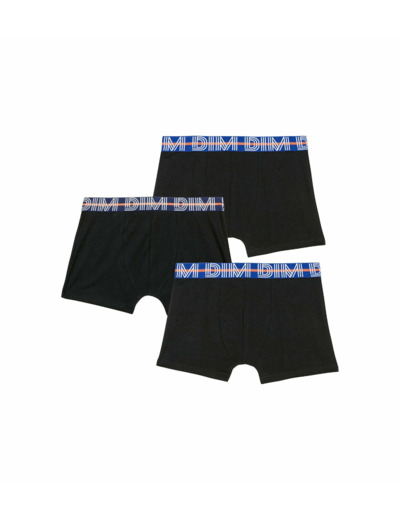 Lot de 3 boxers garçon coton stretch ceinture contrastée Noir EcoDim