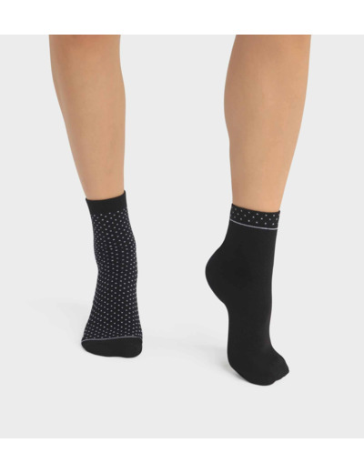 Lot de 2 paires de chaussettes femme en coton bio à pois Noir Dim Good