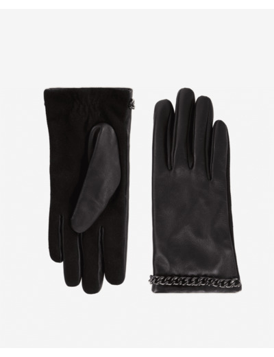 Gants En Cuir Avec Chaine black