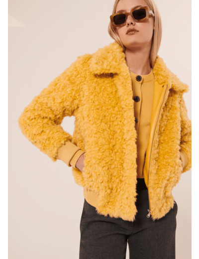 Blouson Bianca jaune en fausse fourrure