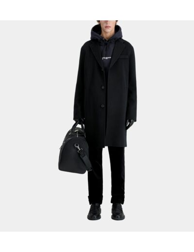 Manteau Long Noir En Laine Mélangée