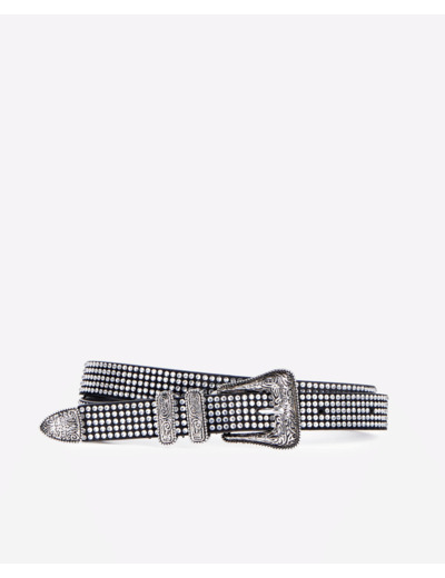 Ceinture Fine En Cuir Avec Strass Et Boucle Western antic silver