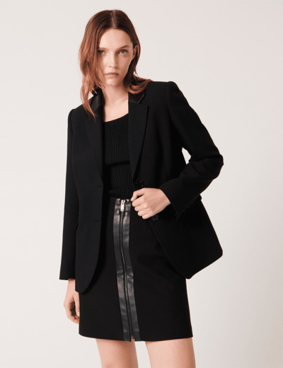 Veste Verse Veste tailleur noire avec col façon cuir