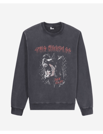 Sweatshirt Noir Avec Sérigraphie Barking Dog black washed