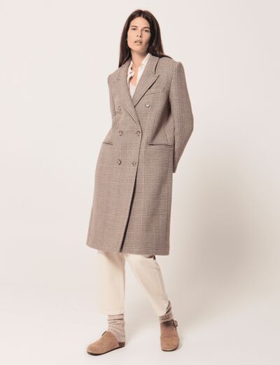 Manteau Marc Manteau long à carreaux beige