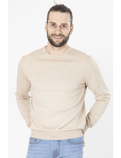 Pull Col Rond Beige En Coton