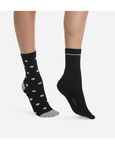 Lot de 2 paires de chaussettes femme Noir à gros pois Dim Coton Style